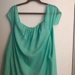 Mint green off the shoulder dress